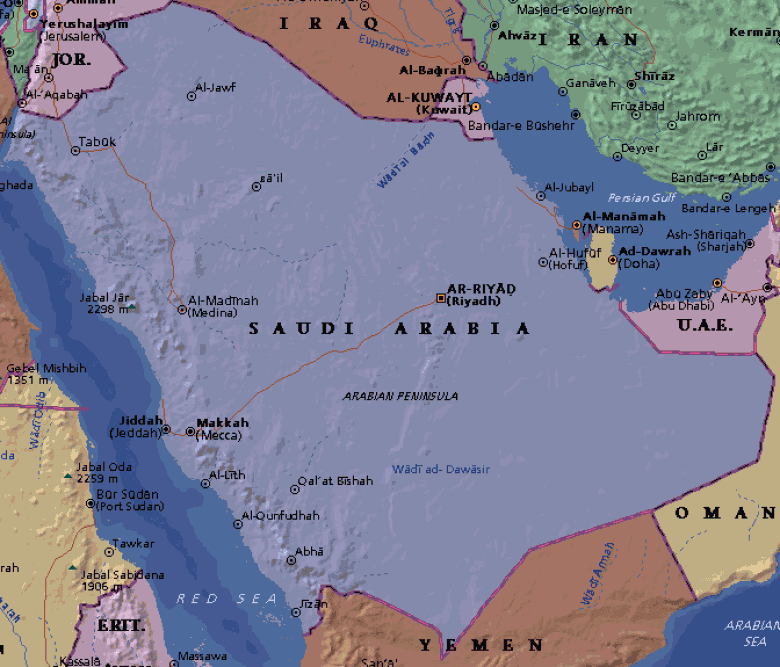 Аравийский полуостров политическая карта