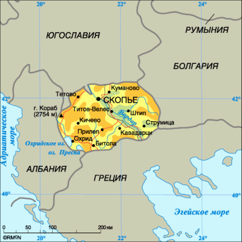 Карта македонии и албании